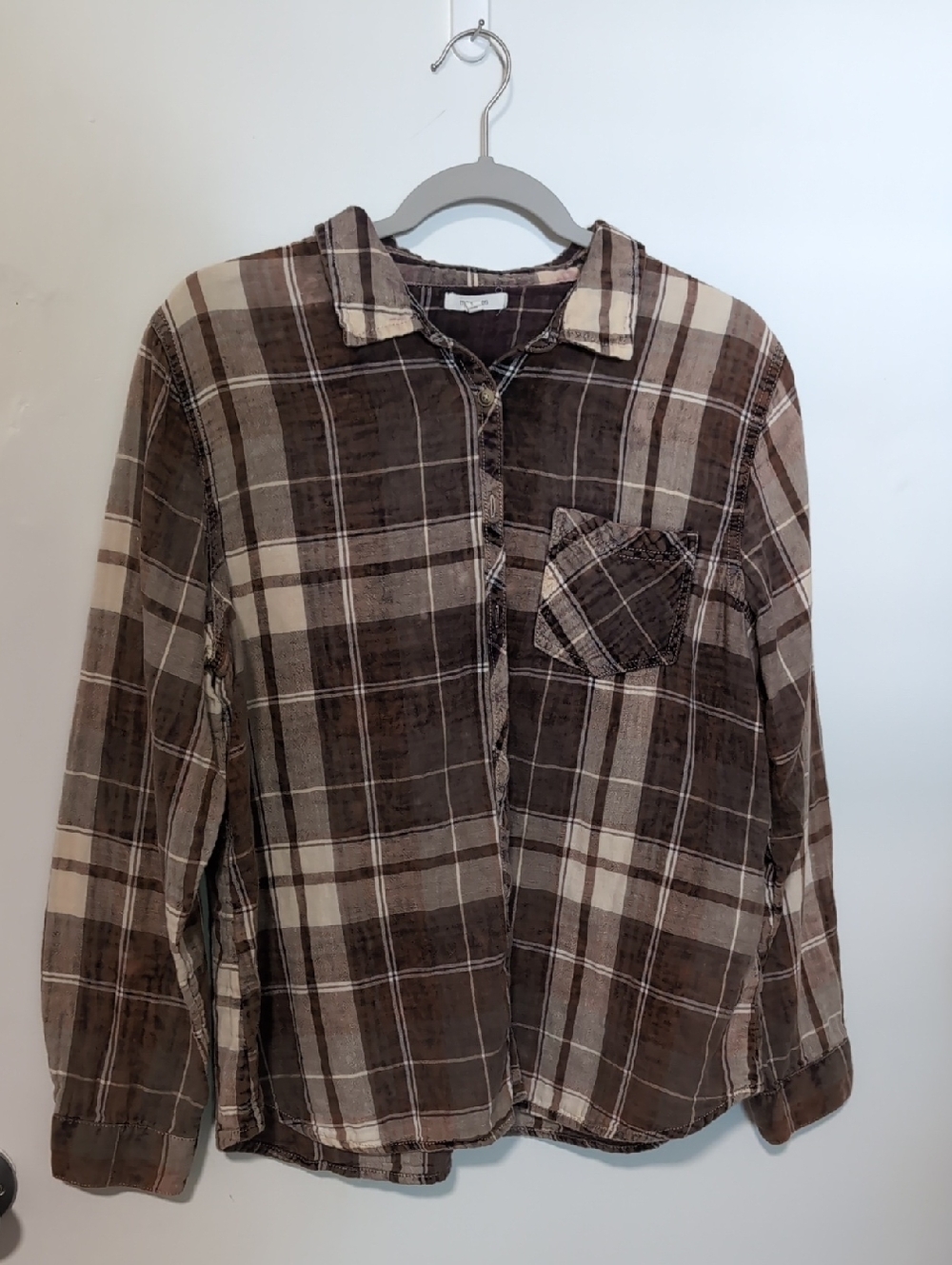 Maurices Brown and Cream Plaid Button-Down Shirt